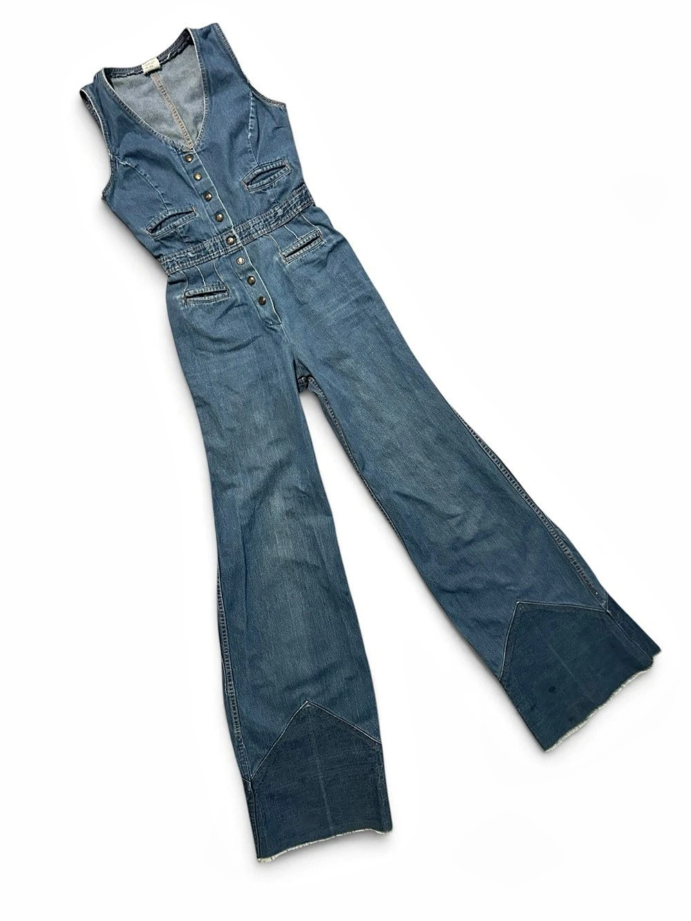 1970s Denim Flare Jumpsuit Vintage S